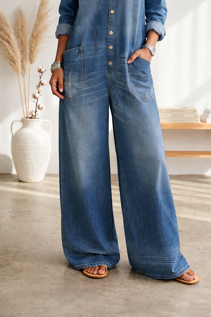 Vega mono de denim algodón con lavado vintage